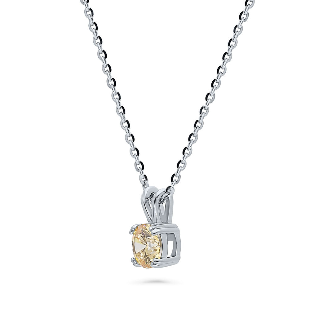 Front view of Solitaire CZ Necklace in Sterling Silver, Round Cut / Yellow