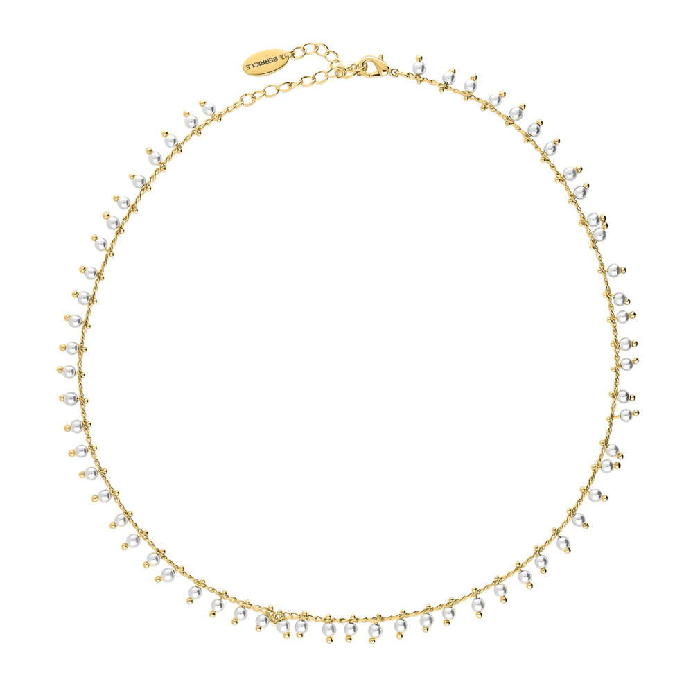Imitation Pearl Station Necklace, Yellow Gold Flashed