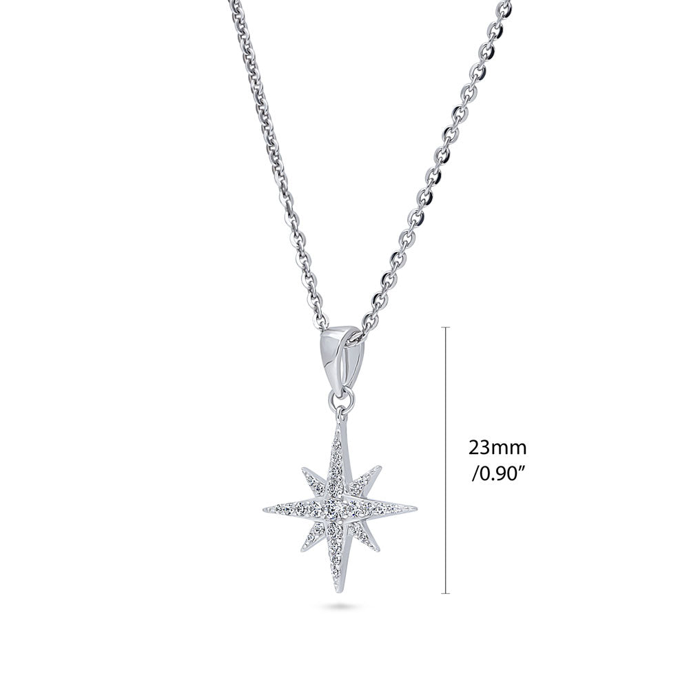 Front view of North Star CZ Necklace in Sterling Silver, Rhodium Plated