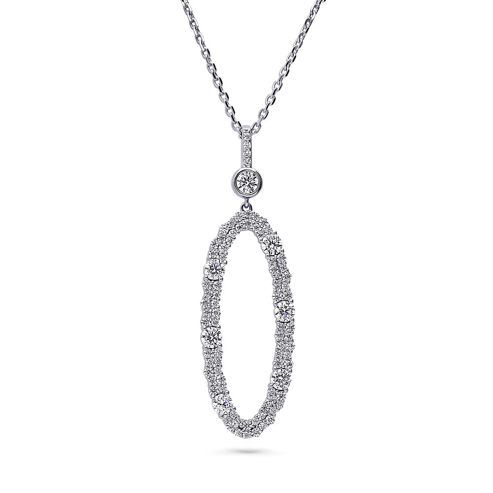 Open Oval Cluster CZ Pendant Necklace in Sterling Silver, 1 of 4