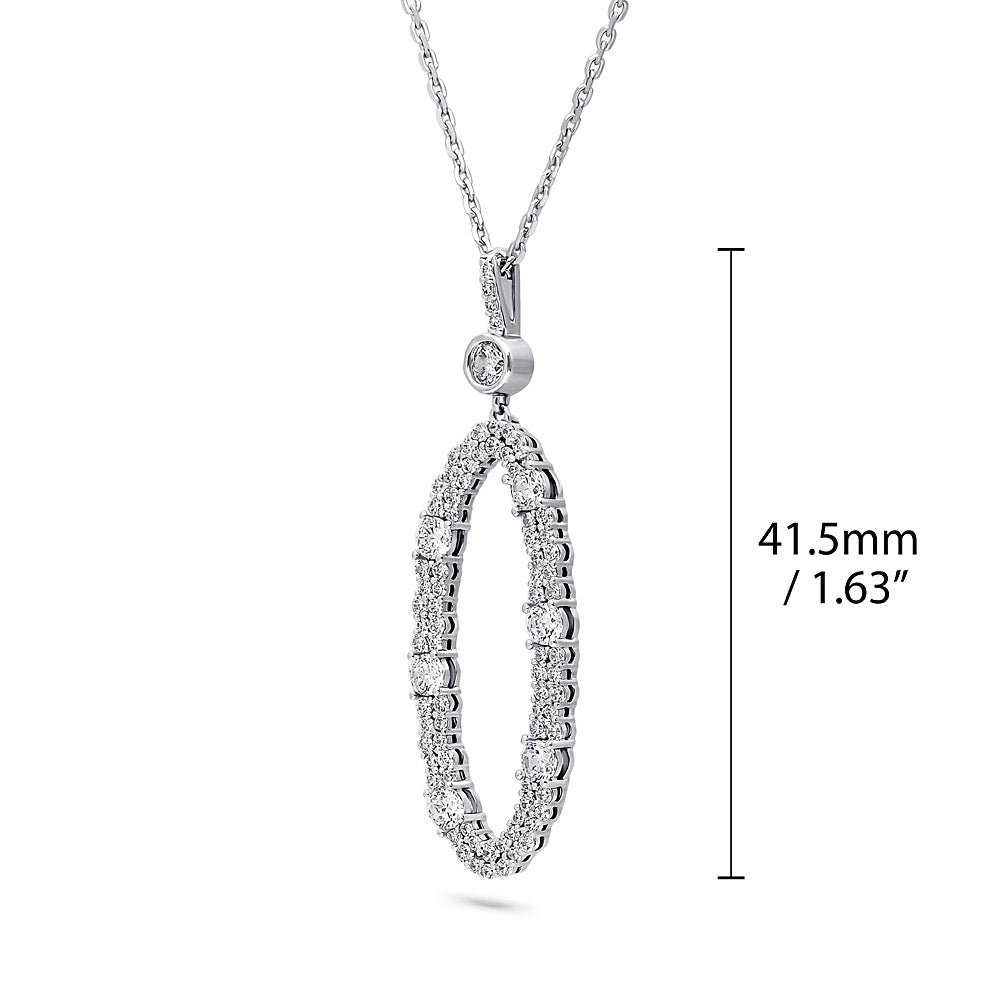 Open Oval Cluster CZ Pendant Necklace in Sterling Silver, front view