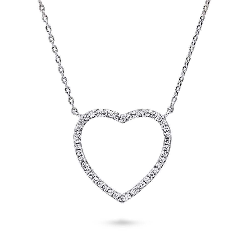 Sterling Silver Open Heart Cubic Zirconia Pendant Necklace #N1718