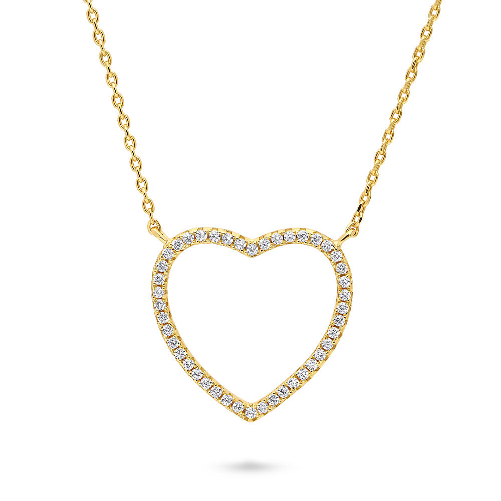 Sterling Silver Open Heart Cubic Zirconia Pendant Necklace #N1718