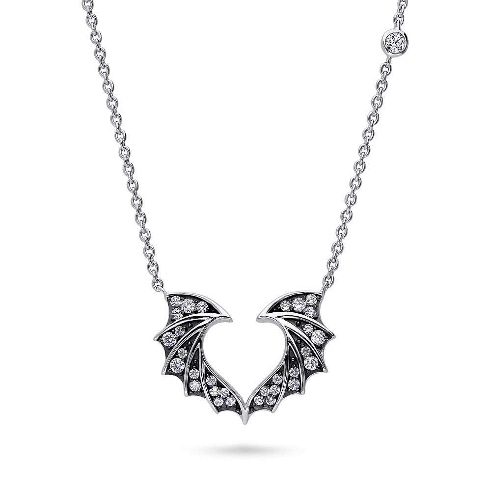 Sterling Silver Bat Wings Cubic Zirconia CZ Pendant Necklace