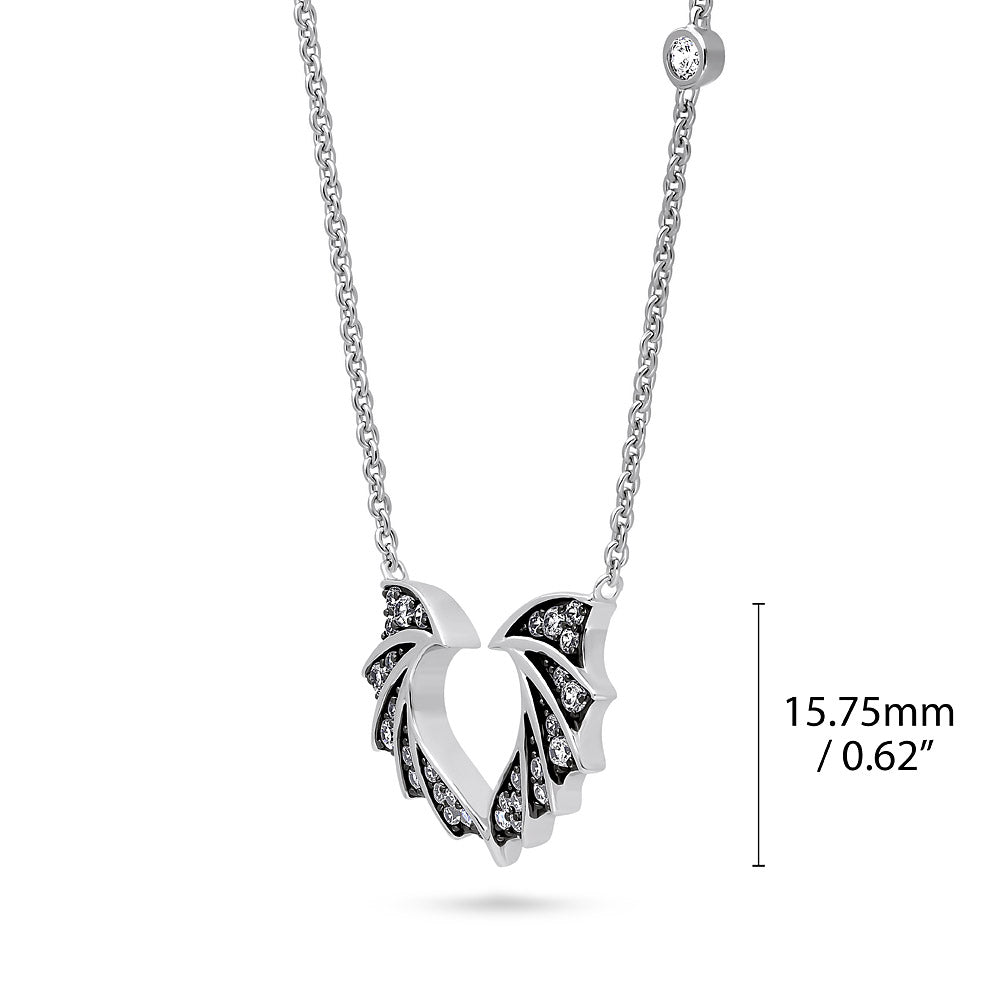Bat Wings CZ Necklace and Earrings in Sterling Silver