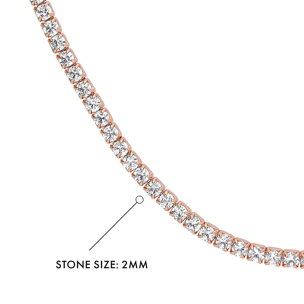 Angle view of CZ Tennis Choker Necklace in Sterling Silver, Clear, Rose Gold Flashed