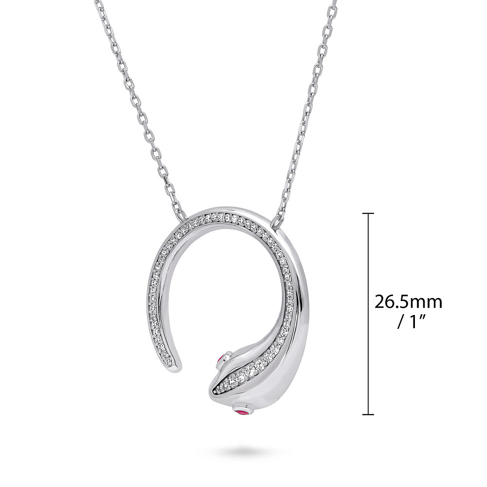 Front view of Snake CZ Pendant Necklace in Sterling Silver, Rhodium Plated