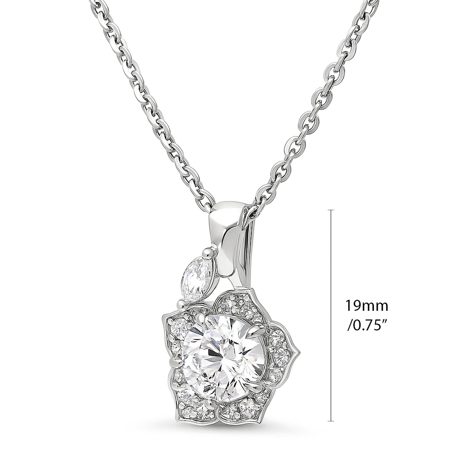 Flower Halo CZ Necklace in Sterling Silver
