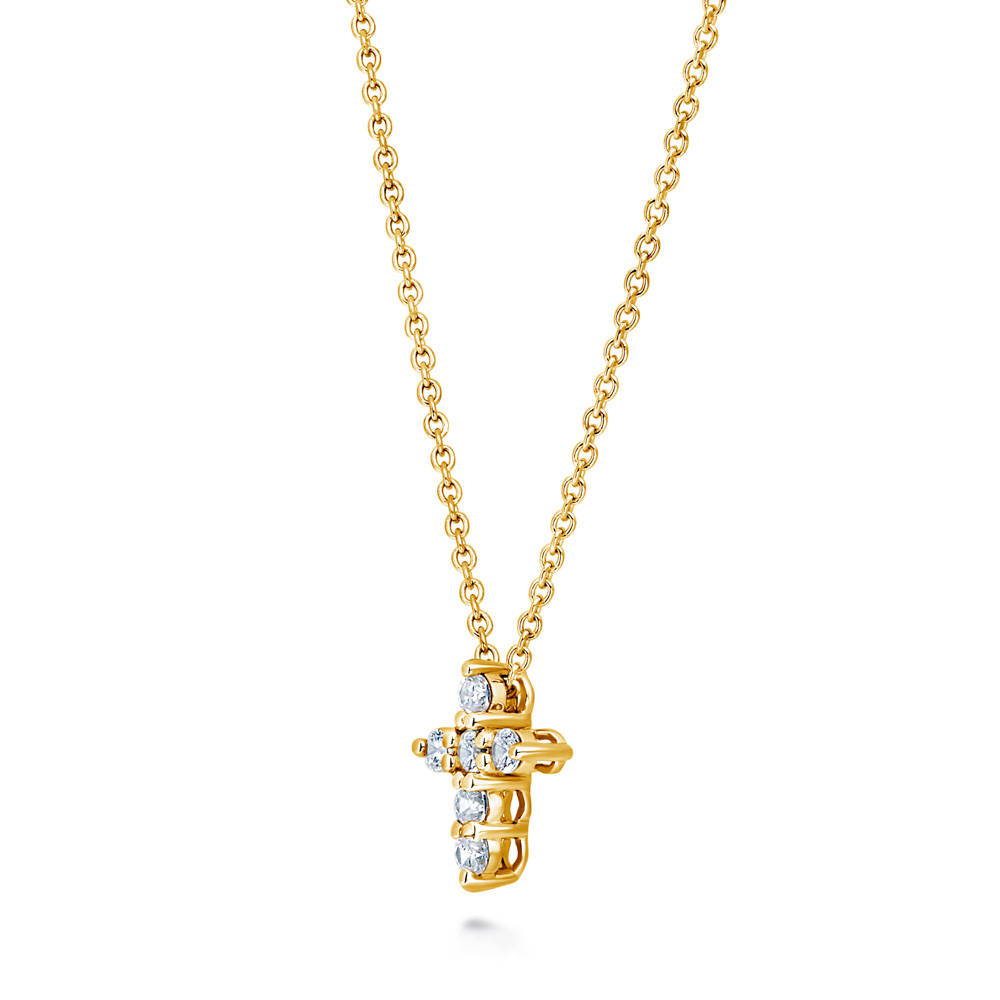 Cross CZ Layered Necklace Set in Gold Flashed Sterling Silver