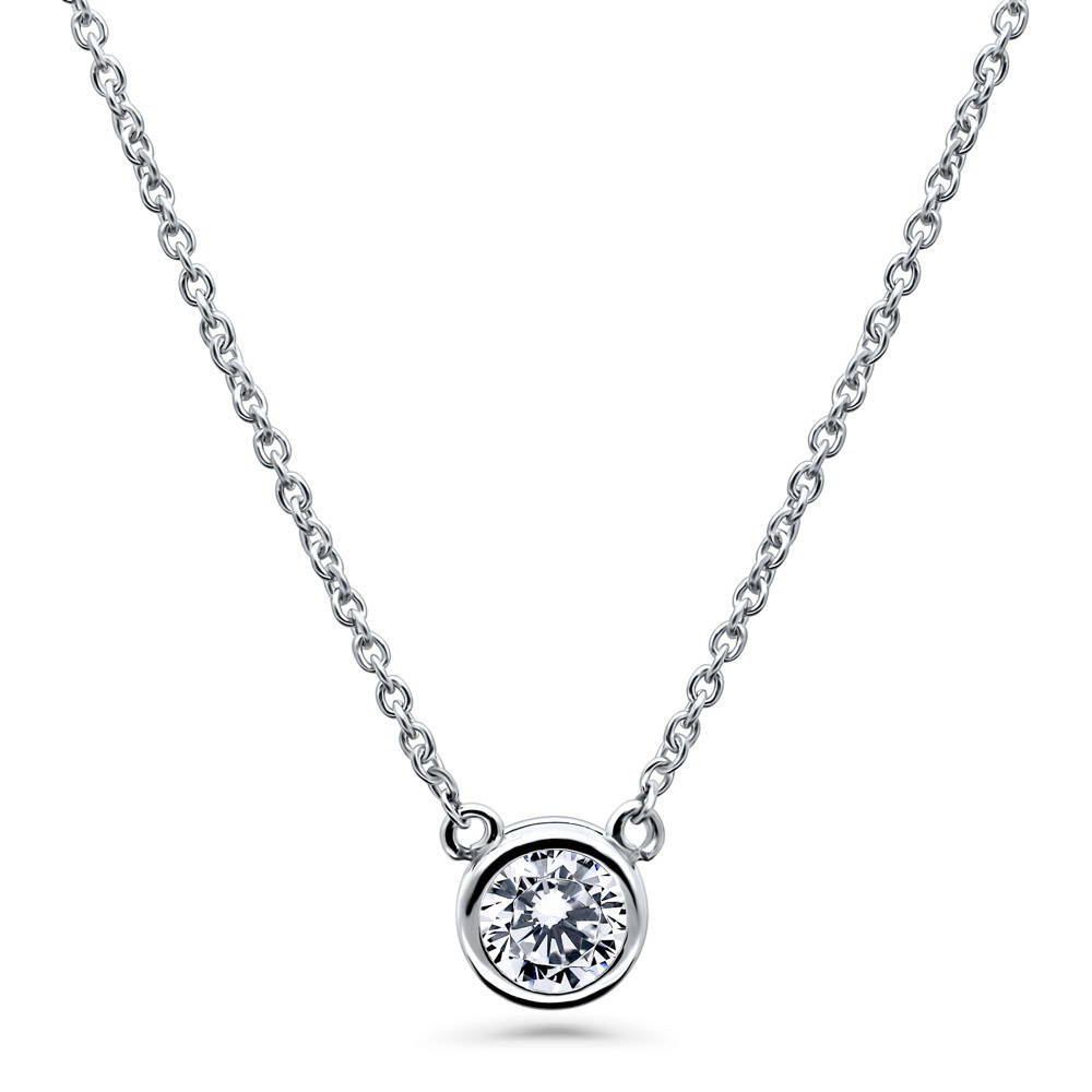 Solitaire Bubble Bar CZ Layered Necklace Set in Sterling Silver