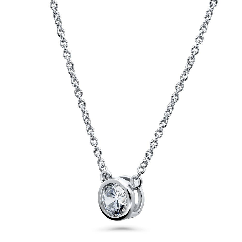 Solitaire Bubble Bar CZ Layered Necklace Set in Sterling Silver
