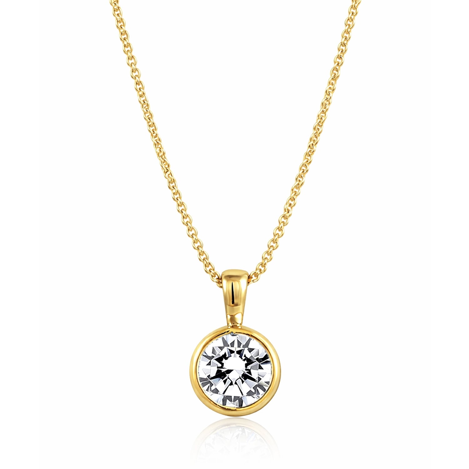 Solitaire 1.25ct Bezel CZ Necklace in Sterling Silver, Gold Flashed
