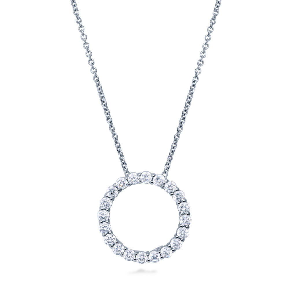 Sterling Silver Open Circle Cubic Zirconia Pendant Necklace #N808