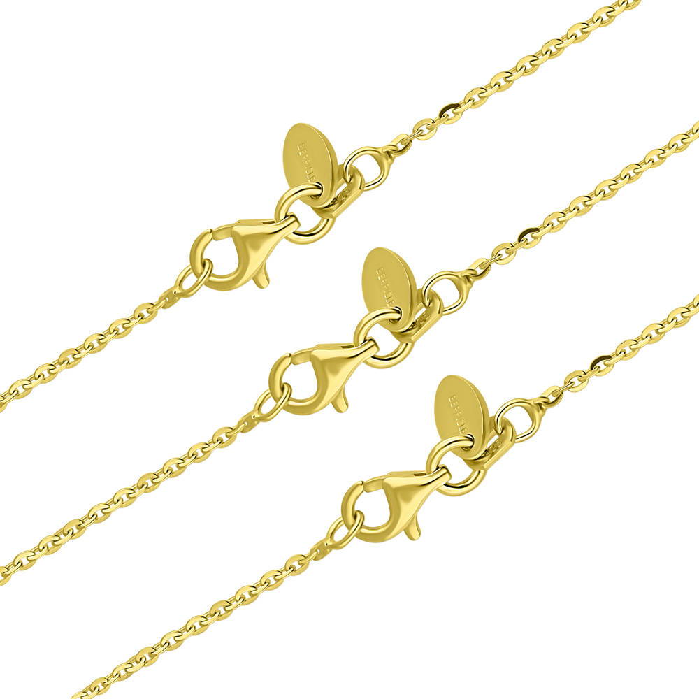 Front view of Italian Layered Rolo Chain Necklace in Sterling Silver, 3-Piece, Yellow Gold Flashed / 16-20 inch