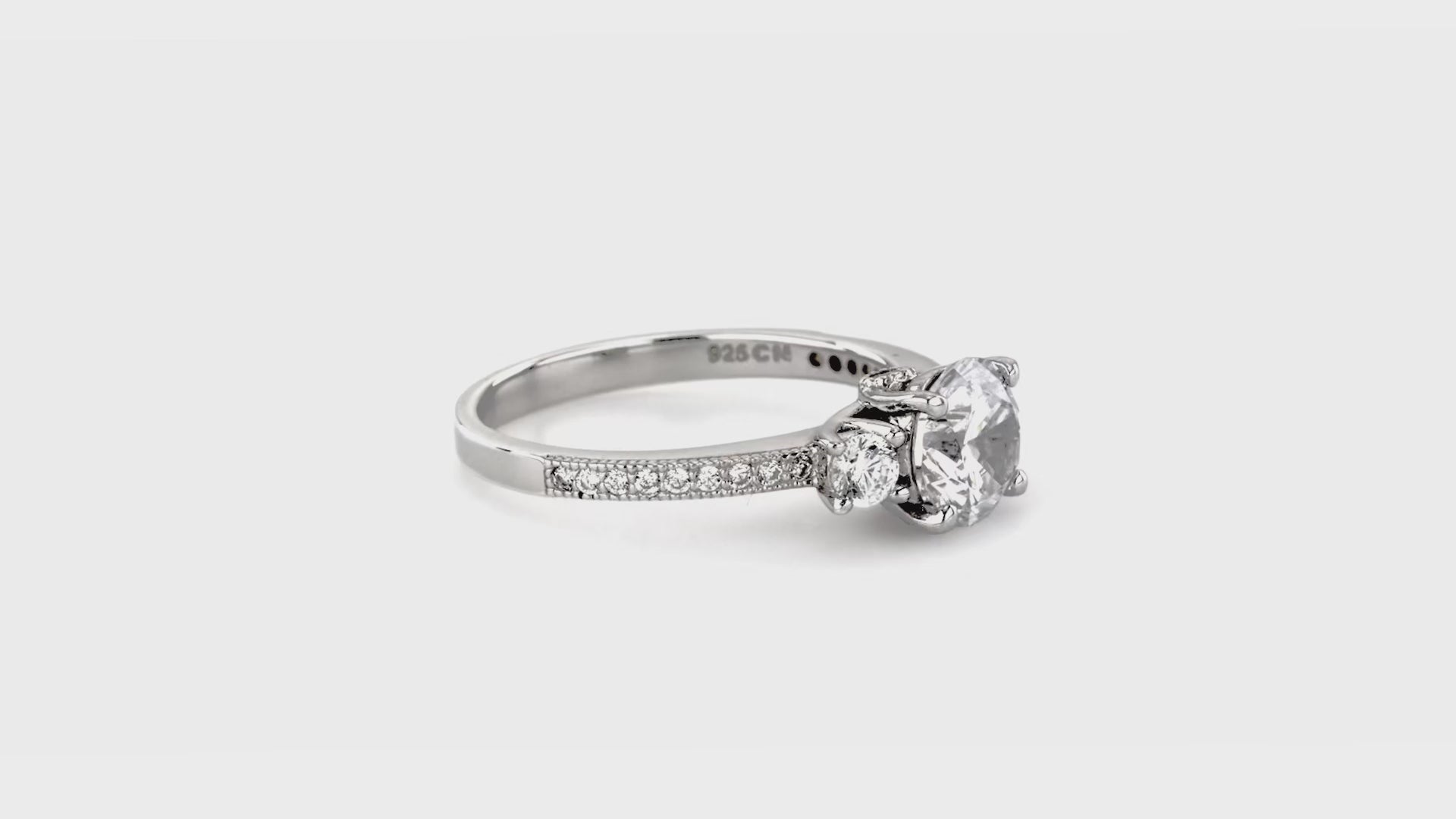Video Contains 3-Stone Round CZ Ring Set in Sterling Silver. Style Number R537-02