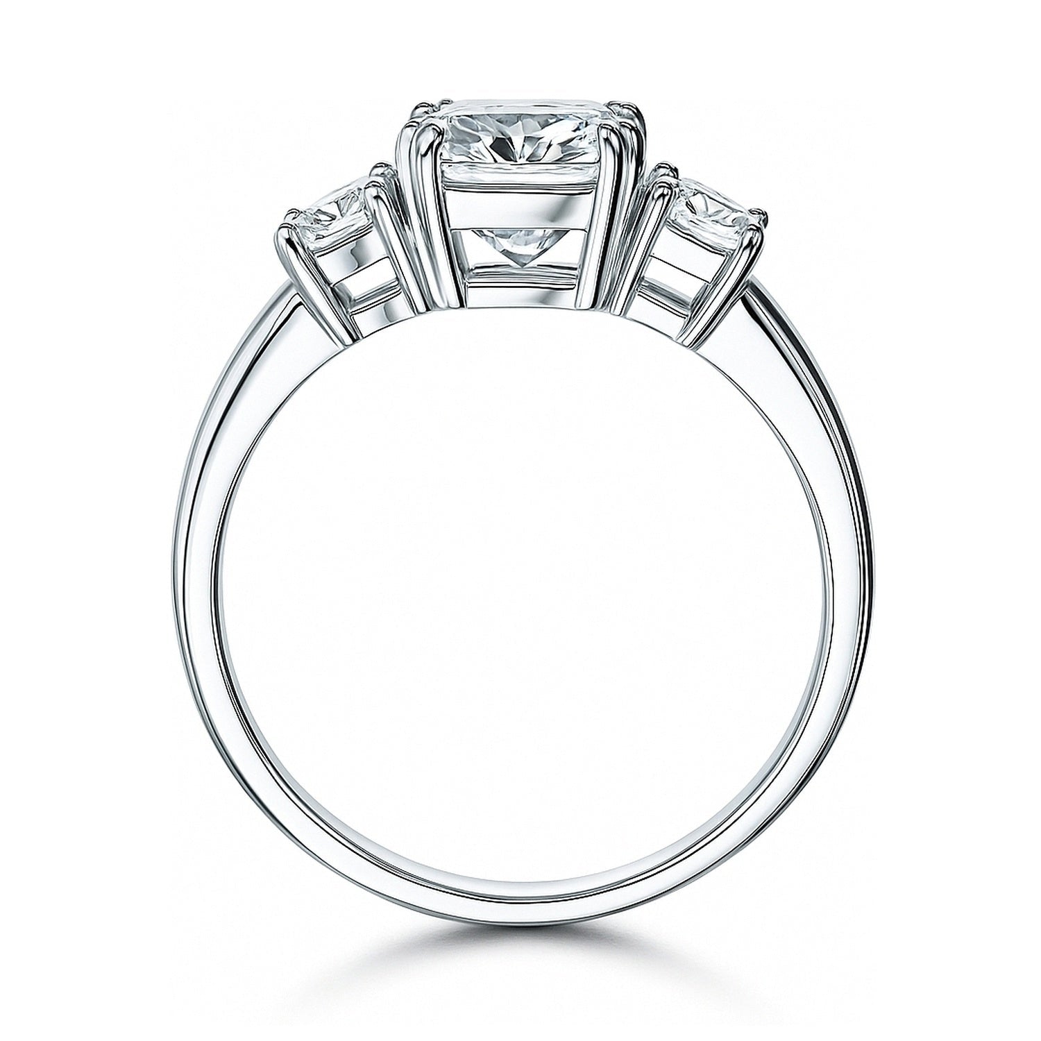 3-Stone 2ct Cushion CZ Ring in Sterling Silver