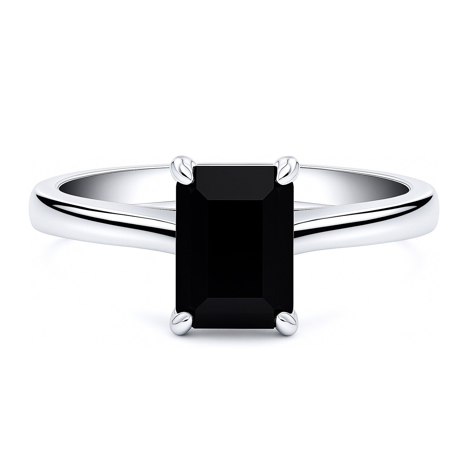 Solitaire 1ct Black Emerald Cut CZ Ring in Sterling Silver