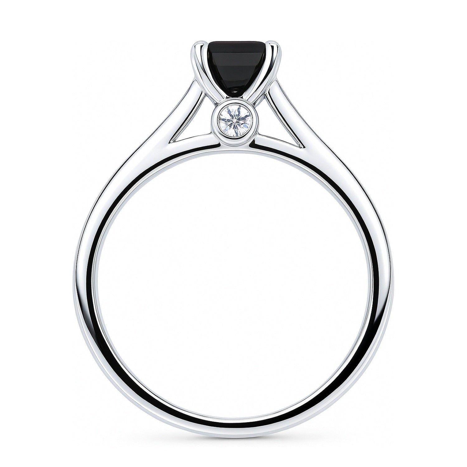 Solitaire 1ct Black Emerald Cut CZ Ring in Sterling Silver