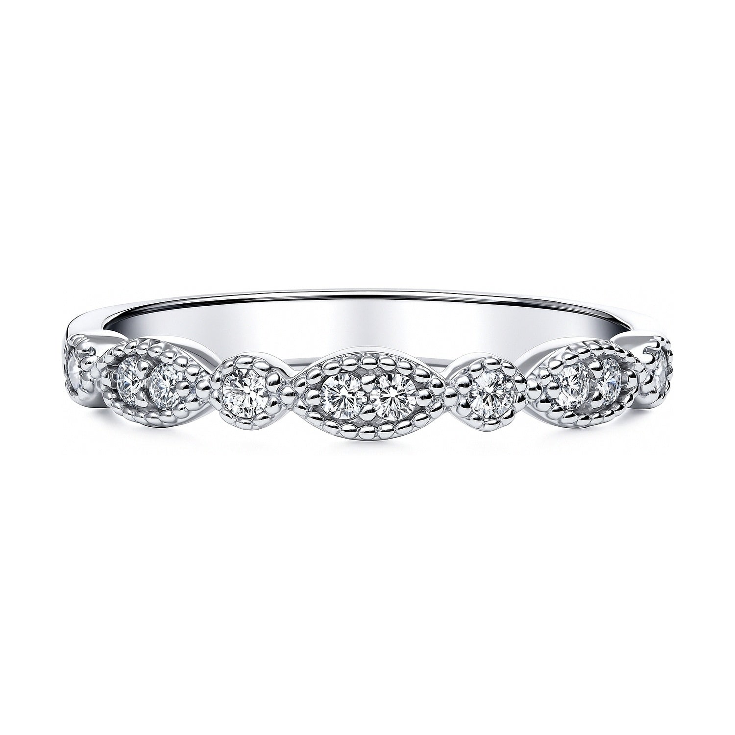 Milgrain Art Deco Crown Set CZ Eternity Ring in Sterling Silver