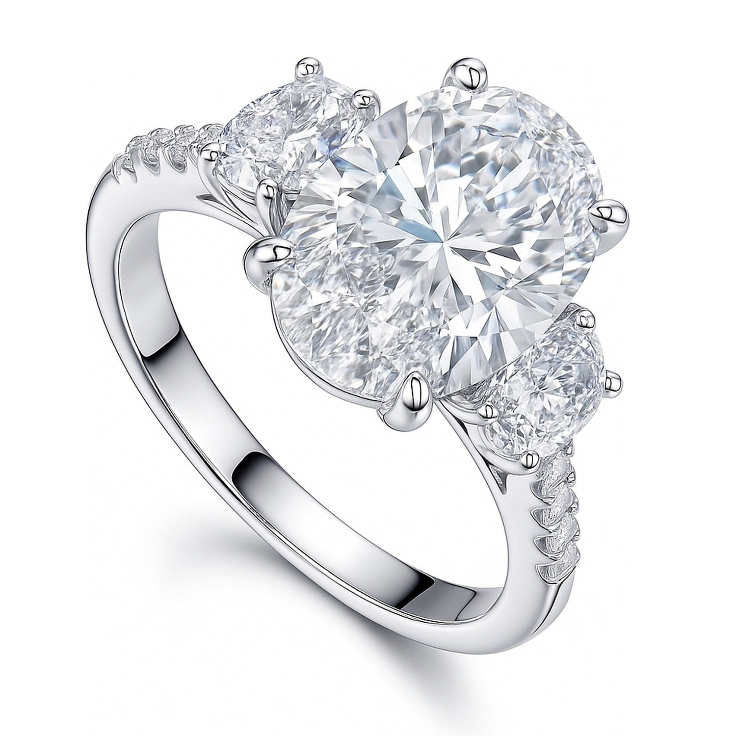 3-Stone 5.5ct Oval CZ Ring in Sterling Silver
