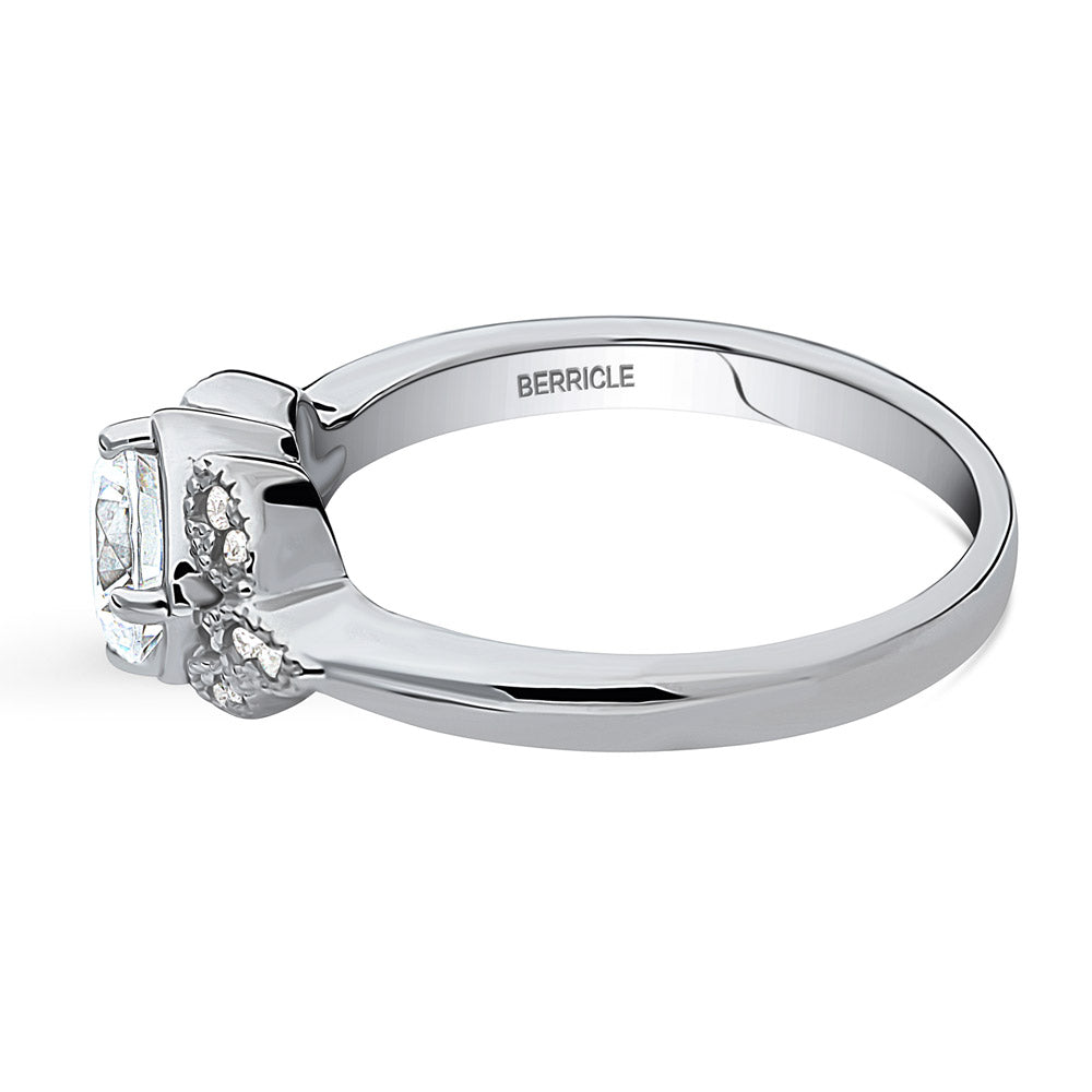 Angle view of Flower Solitaire CZ Ring in Sterling Silver, 5 of 10