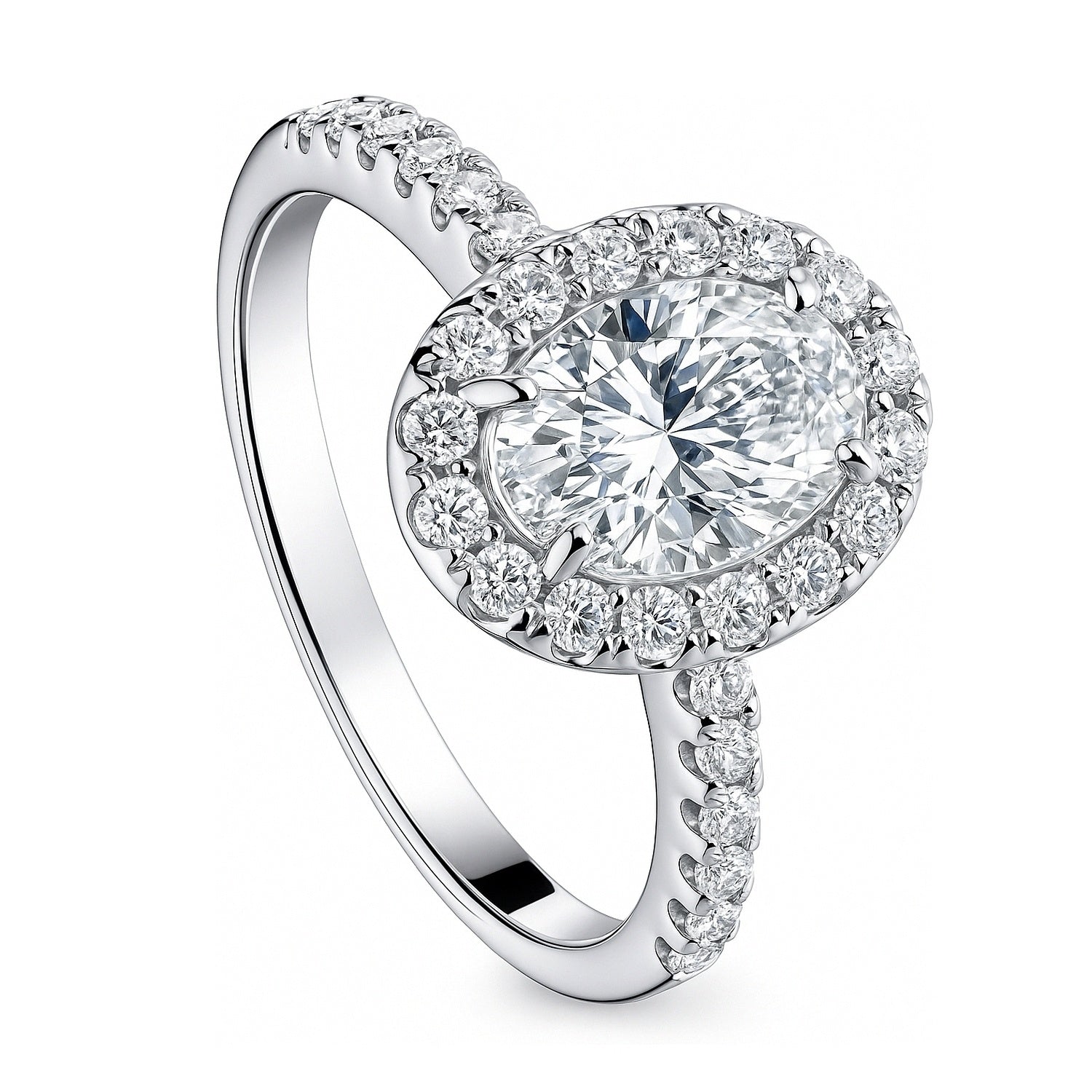 Halo Oval Cut CZ Ring in Sterling Silver