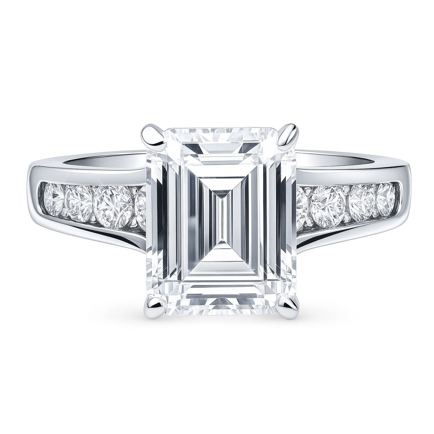 Solitaire 3.8ct Emerald Cut CZ Ring in Sterling Silver