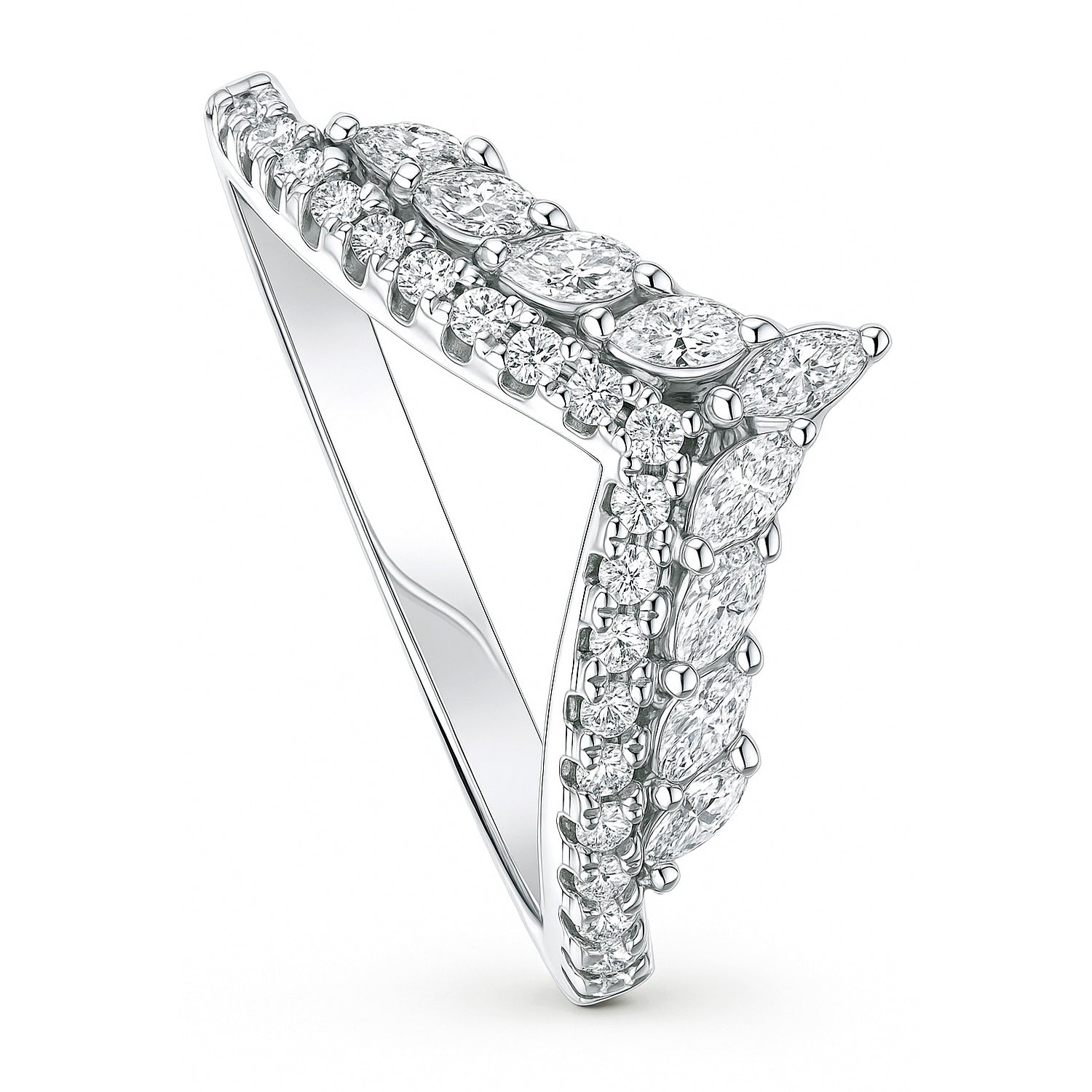 Wishbone Crown V Shaped CZ Eternity Ring in Sterling Silver