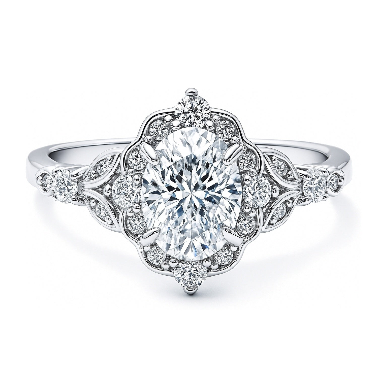 Halo Art Deco Oval CZ Ring in Sterling Silver