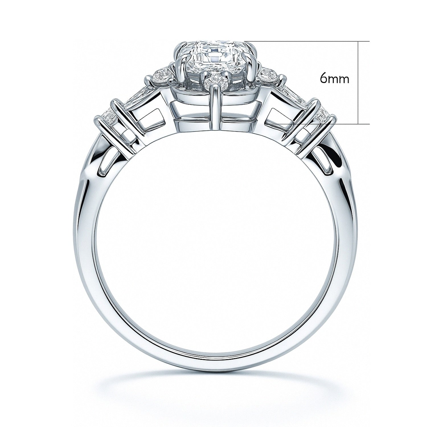 Halo Art Deco Emerald Cut CZ Ring in Sterling Silver