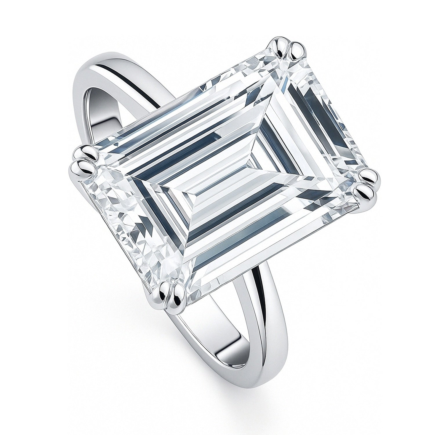 Solitaire 8.5ct Emerald Cut CZ Ring in Sterling Silver