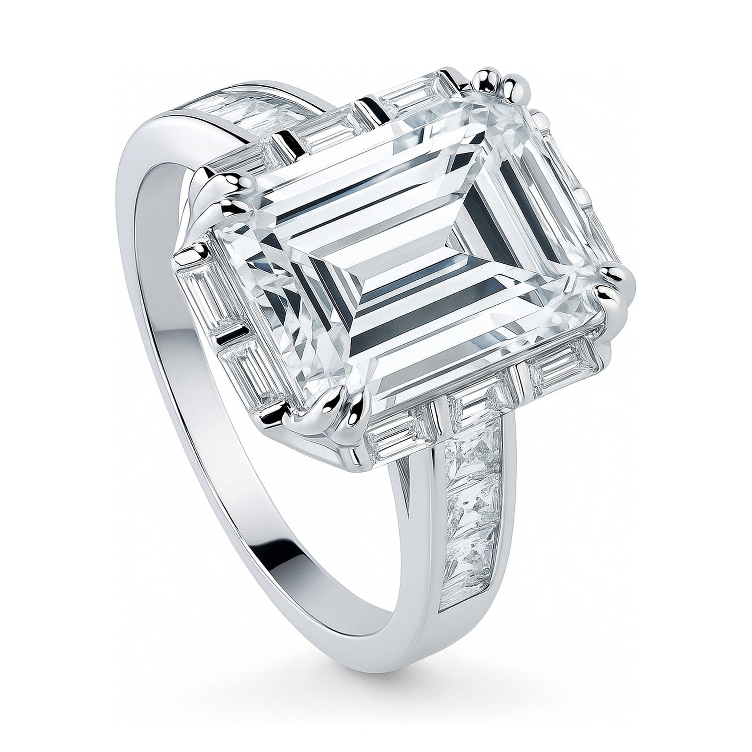 Halo Art Deco Emerald Cut CZ Ring in Sterling Silver