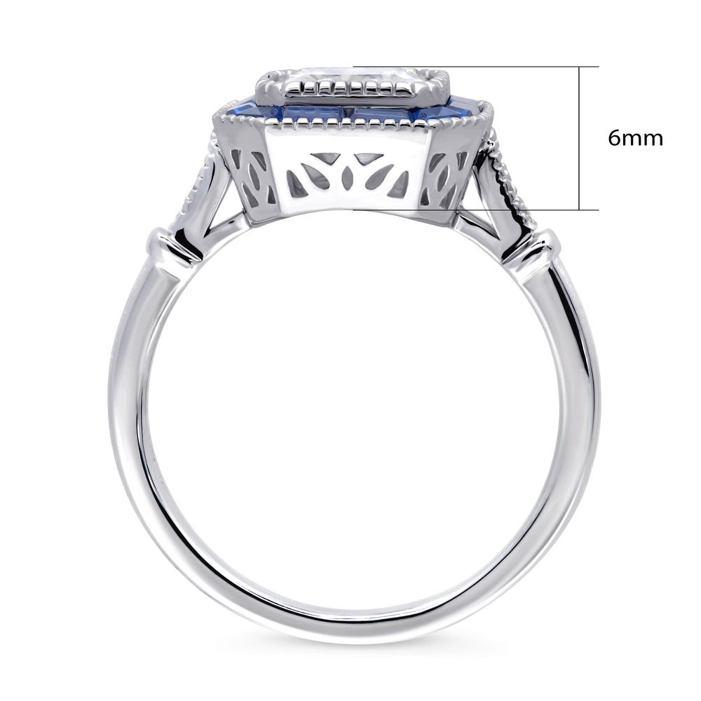 Alternate view of Halo Art Deco Princess CZ Ring in Sterling Silver, 8 of 11