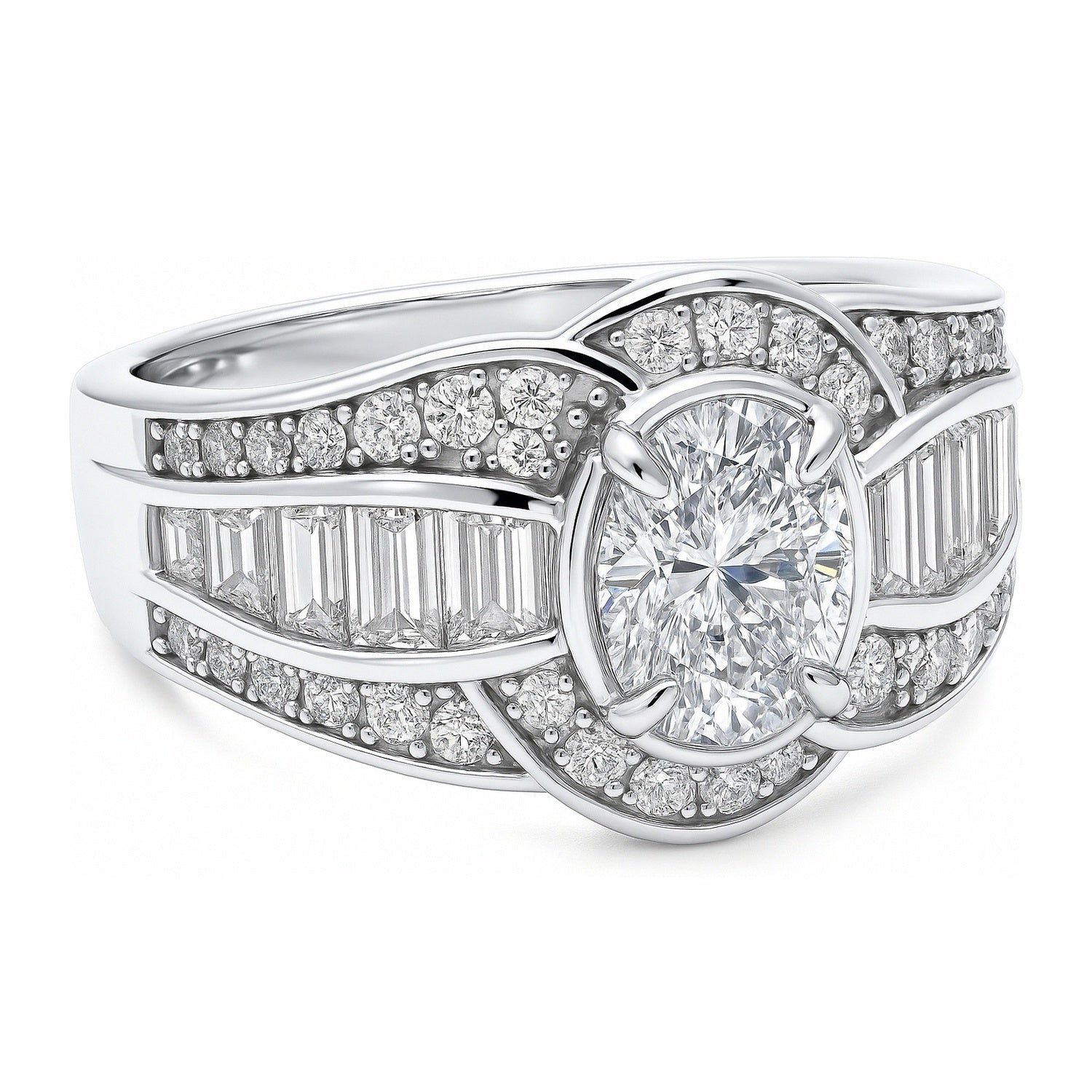 Halo Woven Art Deco Oval CZ Ring in Sterling Silver