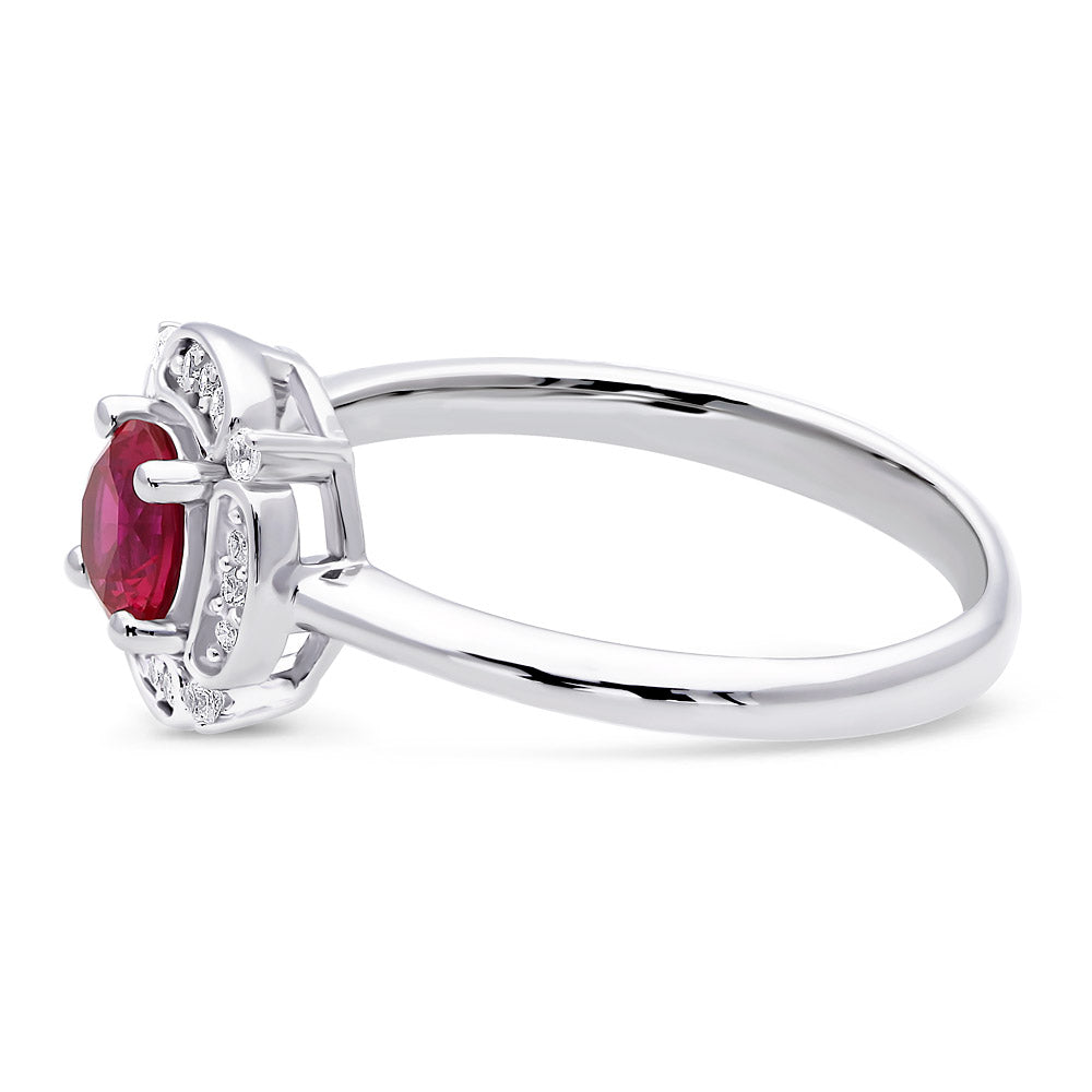 Halo Flower Ruby-Red CZ Ring in Sterling Silver