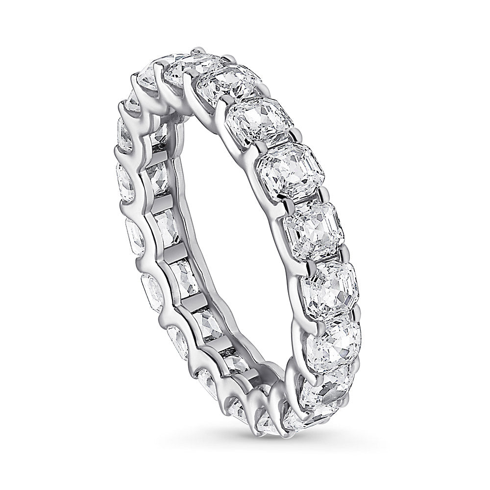 Asscher CZ Eternity Ring in Sterling Silver, front view
