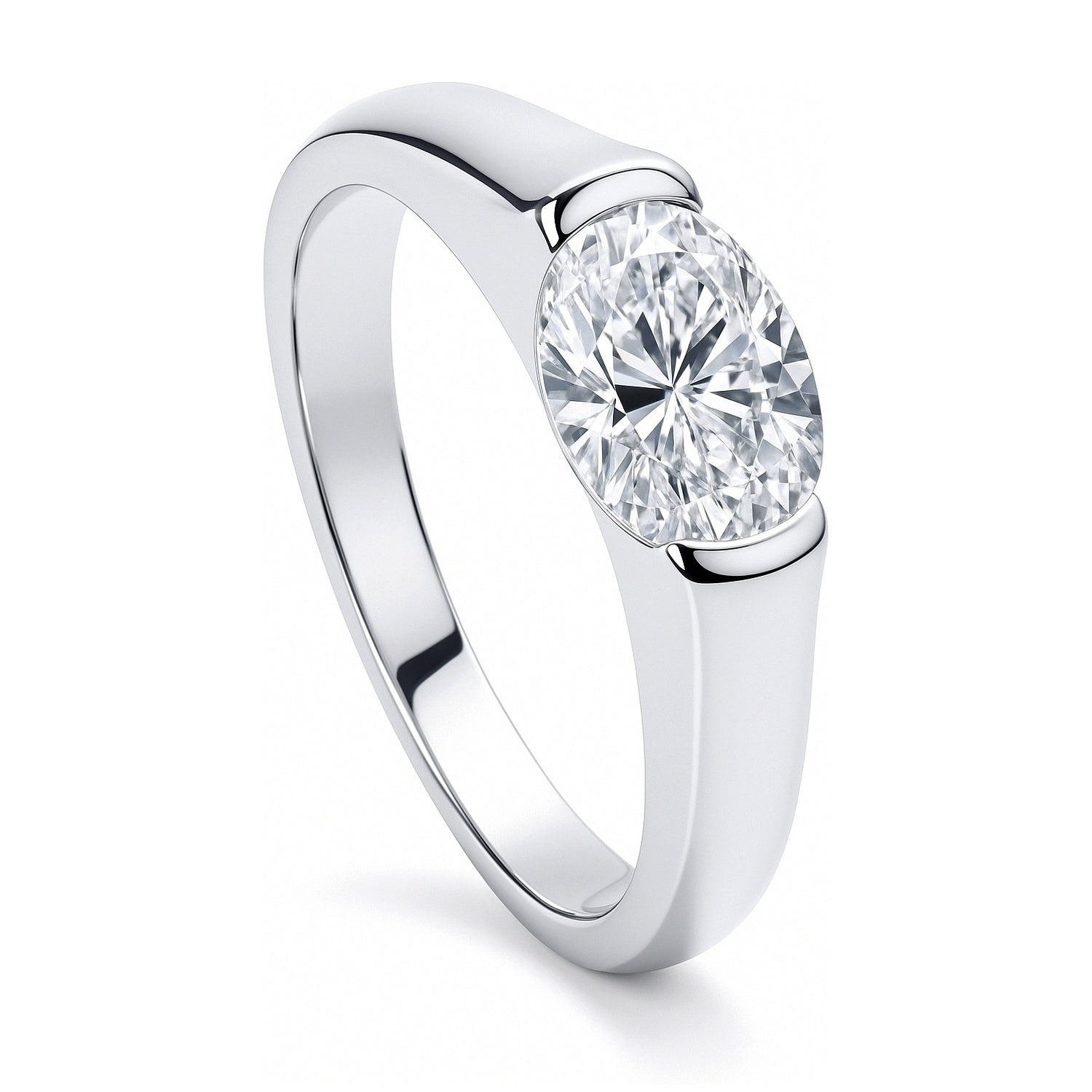 Solitaire East-West 1.2ct Bezel Oval CZ Ring in Sterling Silver