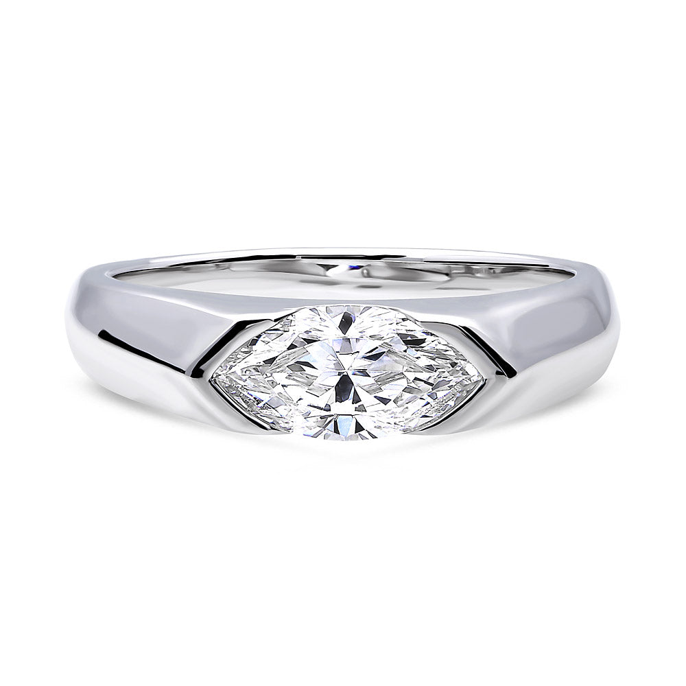 East-West Solitaire Half Bezel Set CZ Ring in Sterling Silver, 1 of 7
