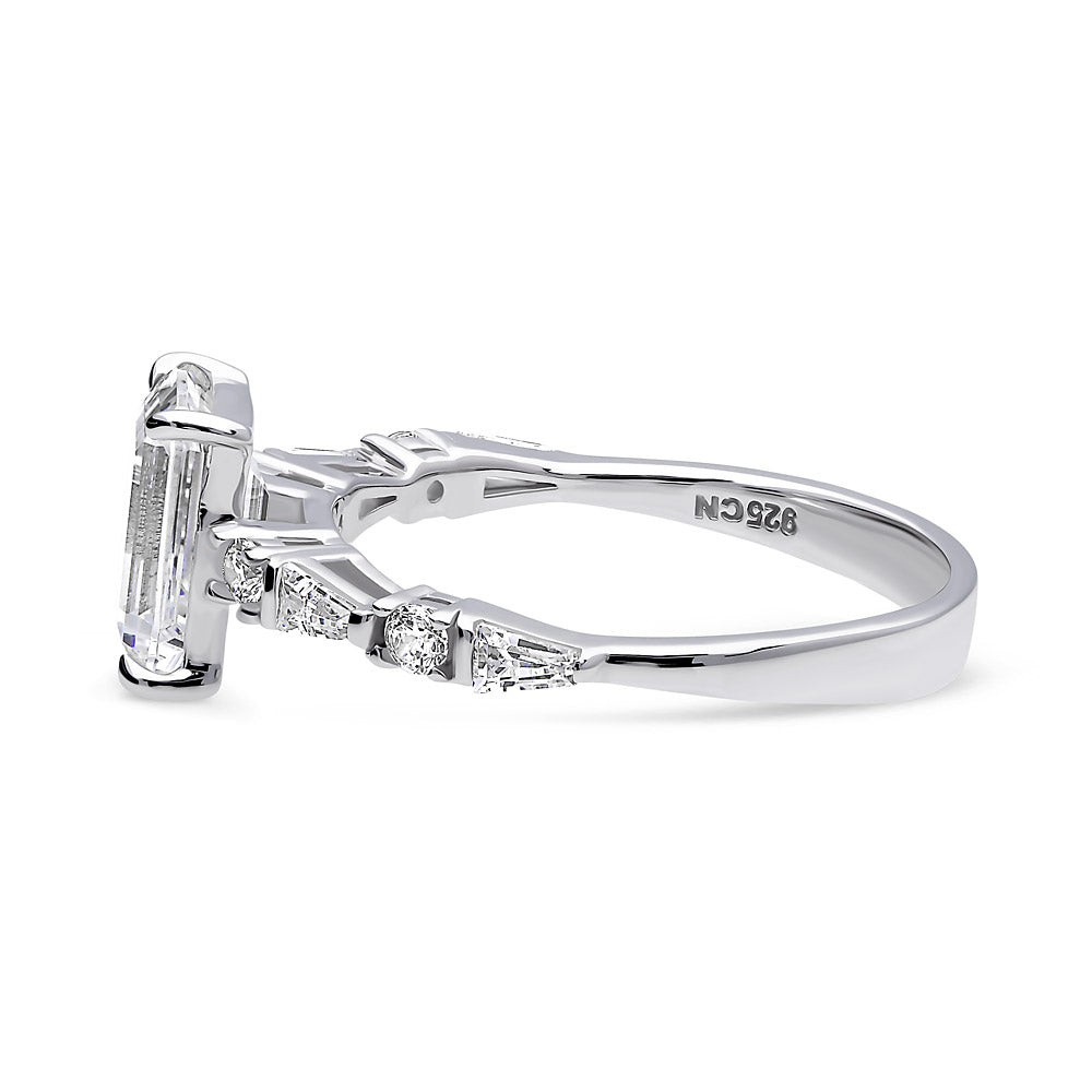 Solitaire Art Deco 1.7ct Step Emerald Cut CZ Ring in Sterling Silver, side view