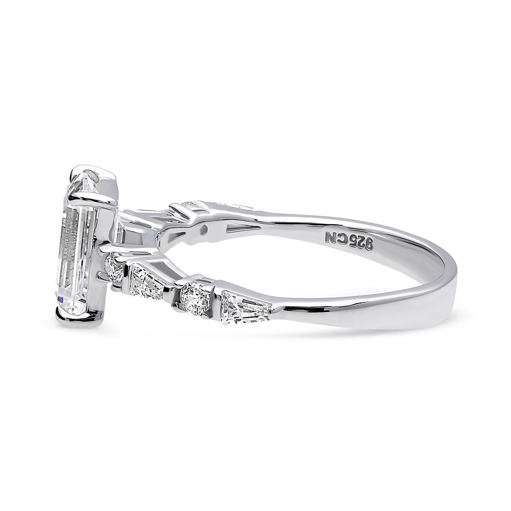Solitaire Art Deco 1.7ct Emerald Cut CZ Ring in Sterling Silver