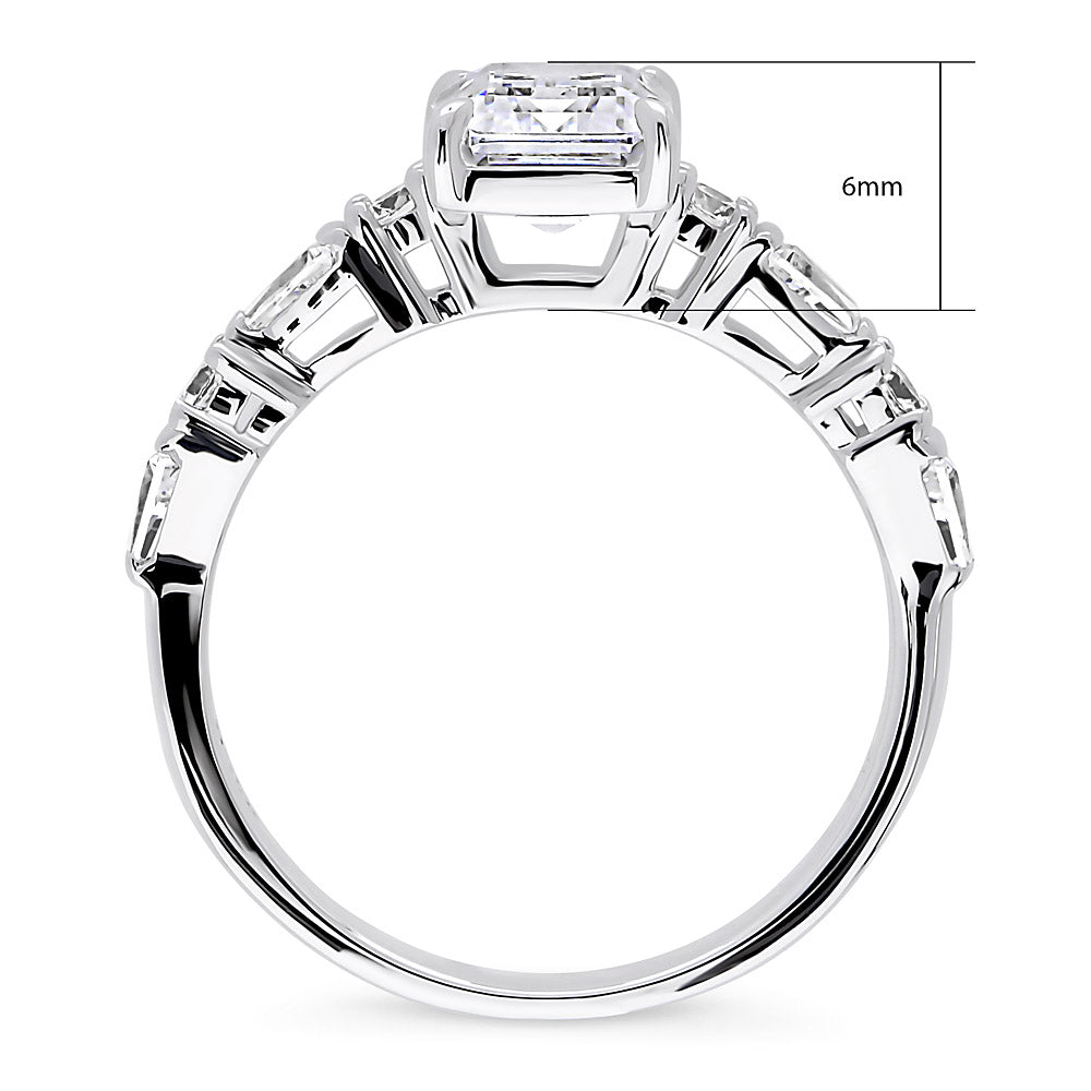 Solitaire Art Deco 1.7ct Step Emerald Cut CZ Ring in Sterling Silver, alternate view