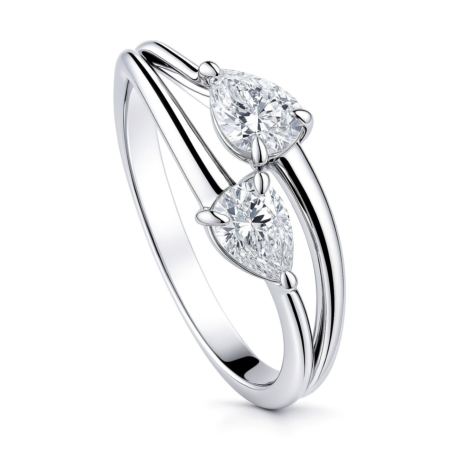 Bypass 2-Stone CZ Split Shank Ring in Sterling Silver