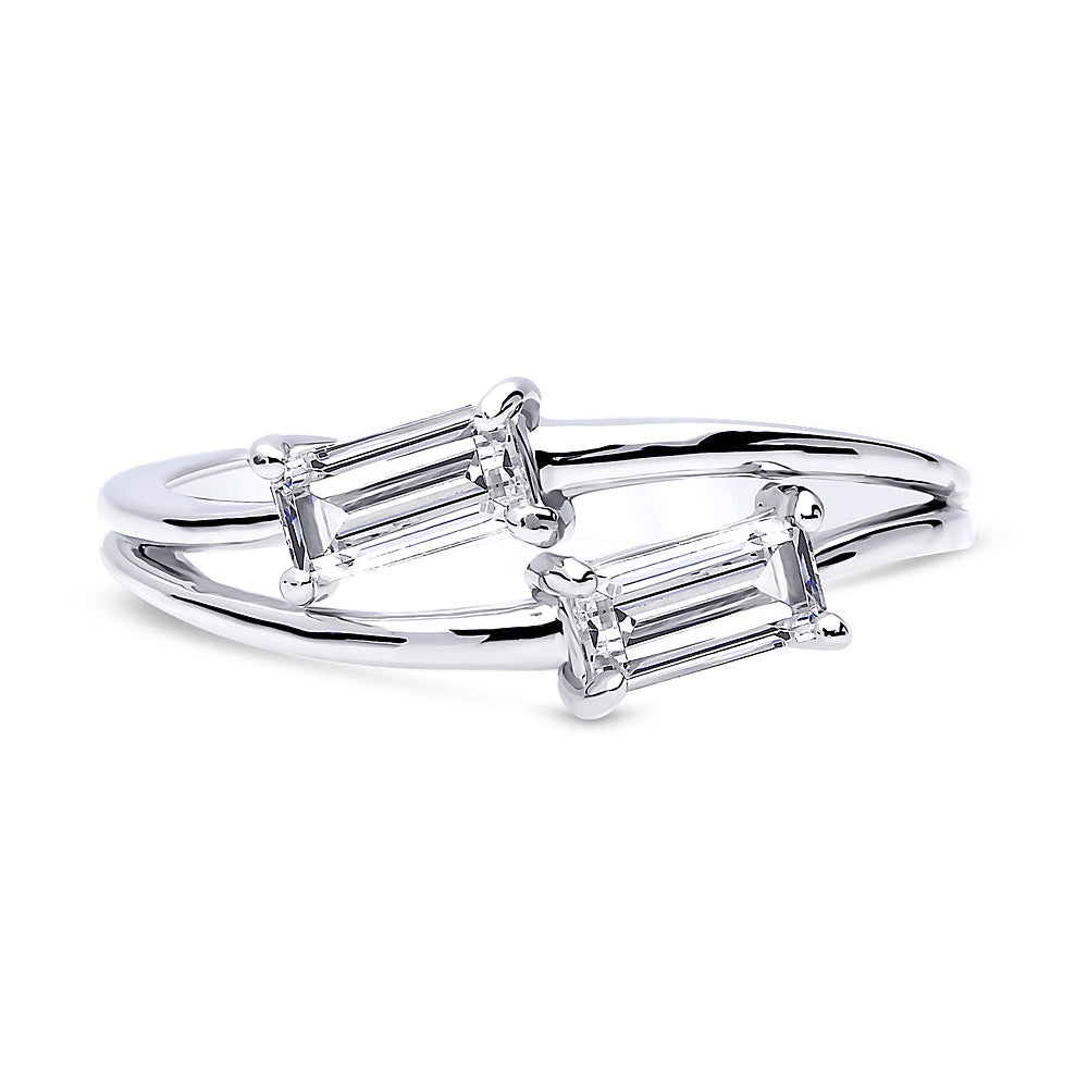 Bypass 2-Stone CZ Split Shank Ring in Sterling Silver