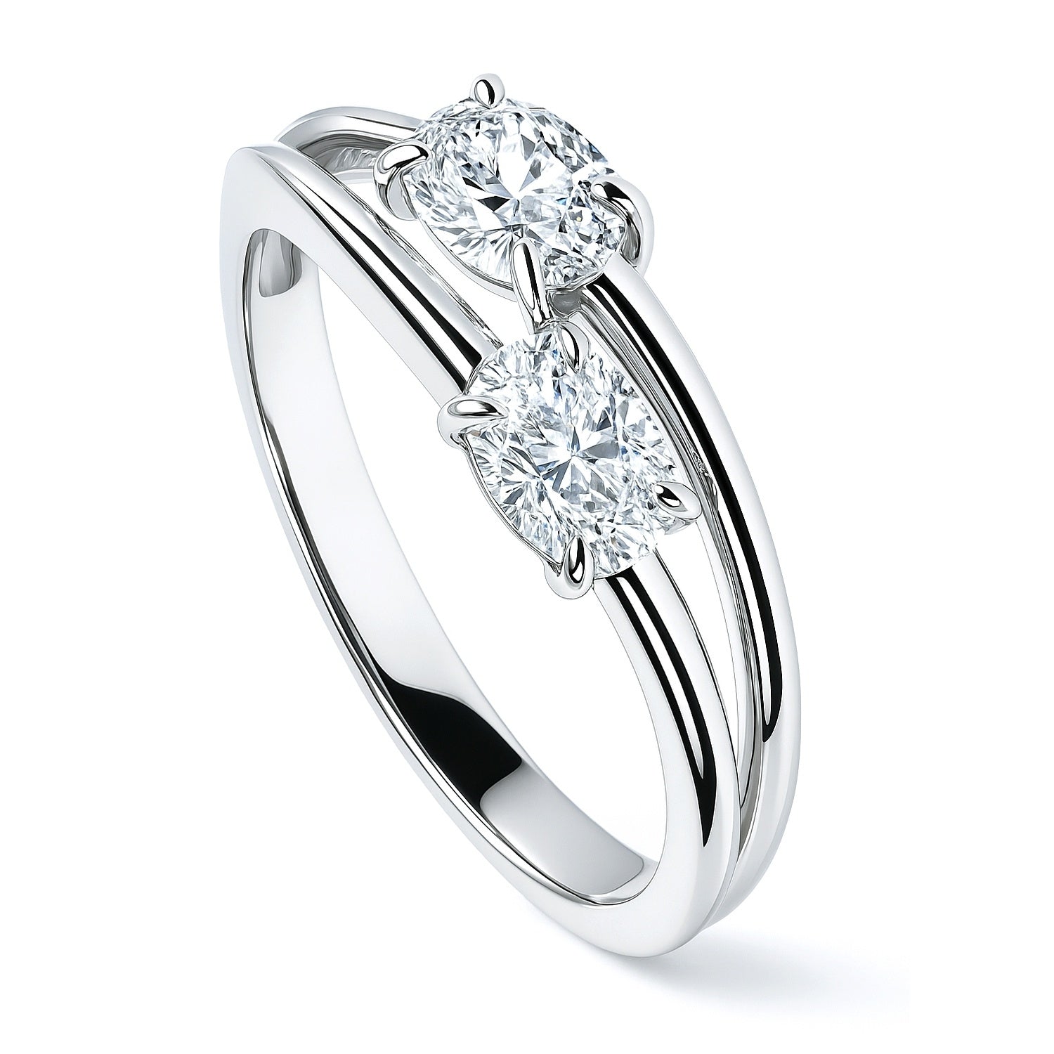 Bypass 2-Stone CZ Split Shank Ring in Sterling Silver