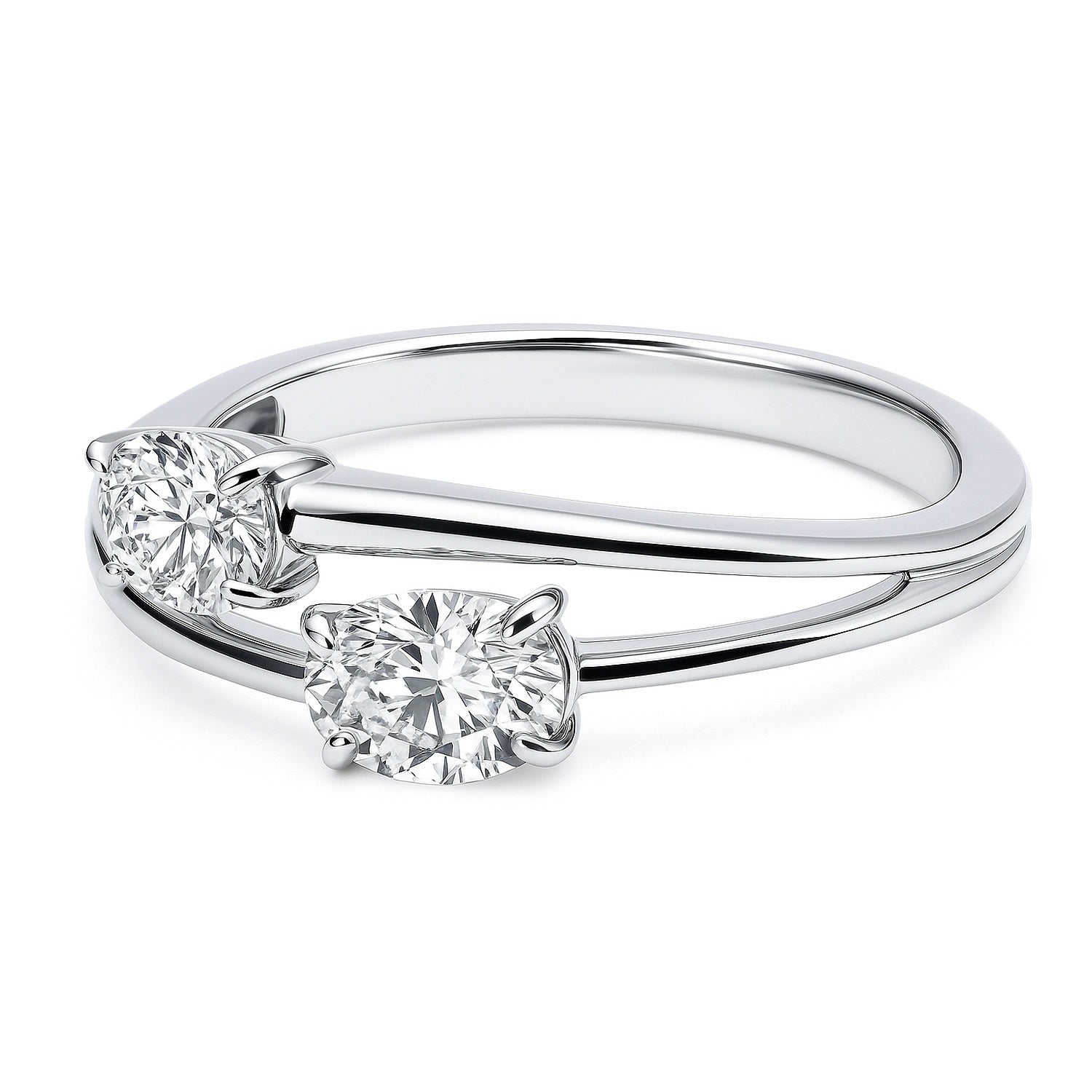 Bypass 2-Stone CZ Split Shank Ring in Sterling Silver