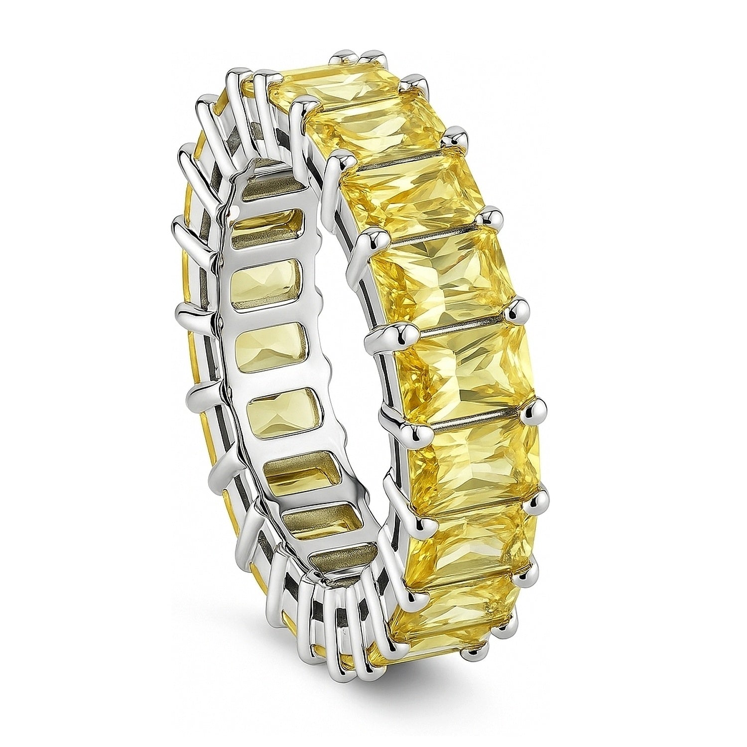 Canary Yellow Pave Radiant CZ Eternity Ring in Sterling Silver
