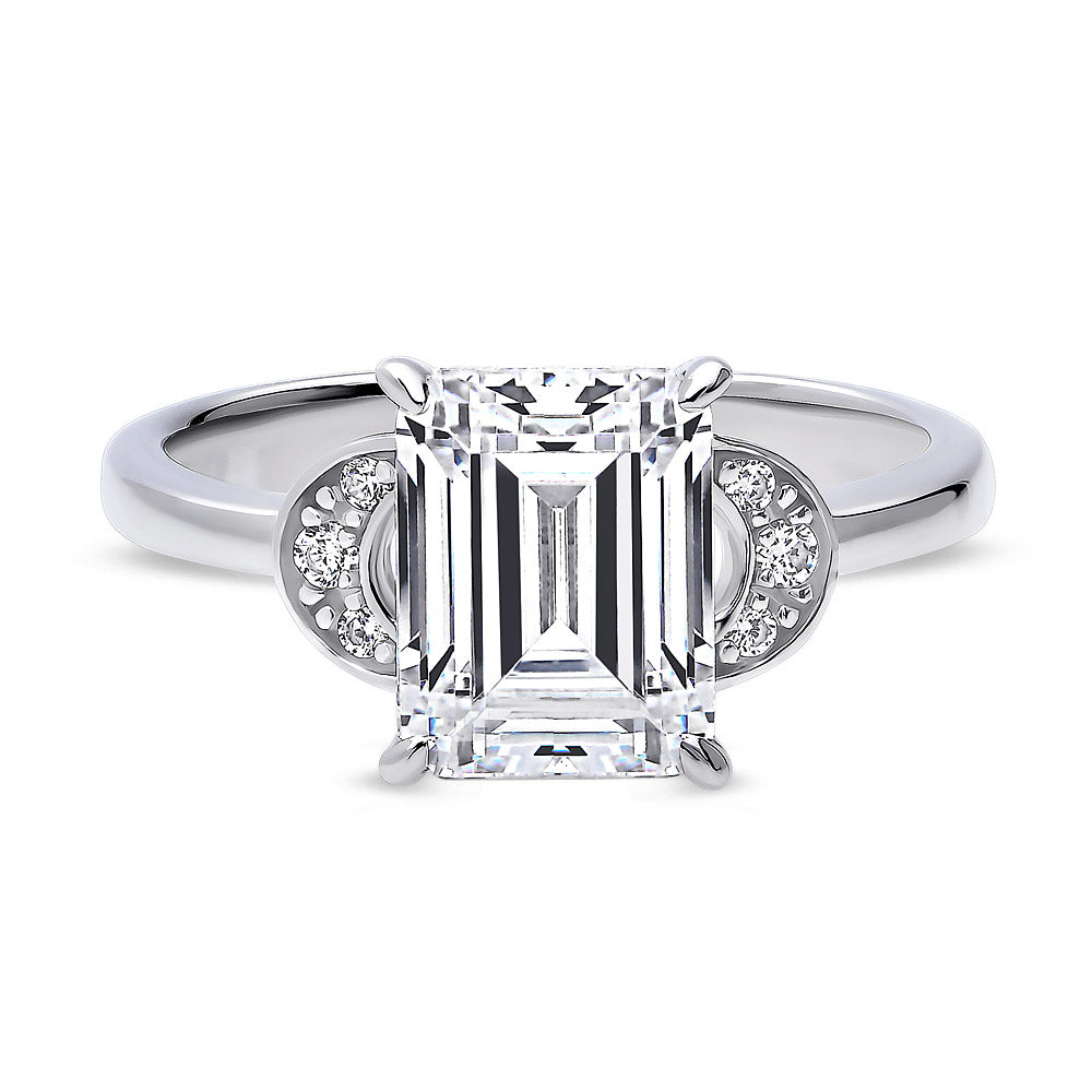Crescent Moon Solitaire 2.6ct CZ Ring in Sterling Silver