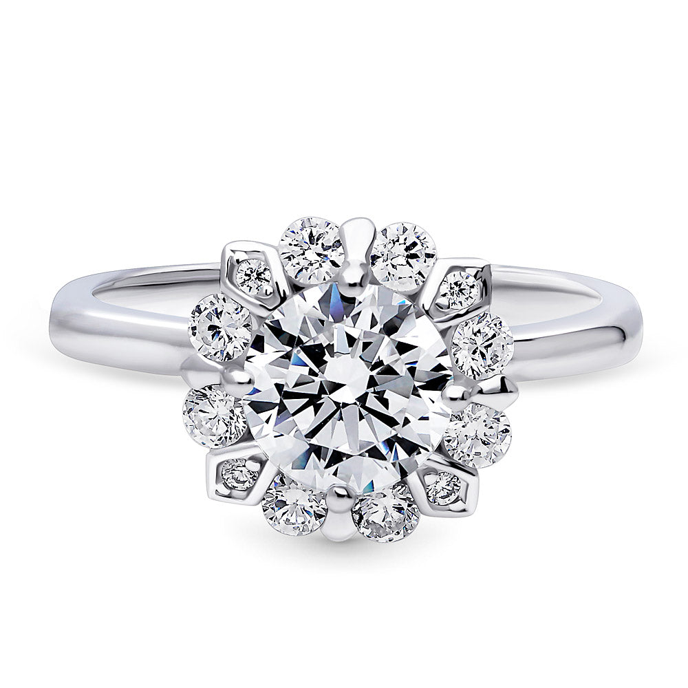Sterling Silver Halo Cubic Zirconia Wedding Engagement Ring #R1908
