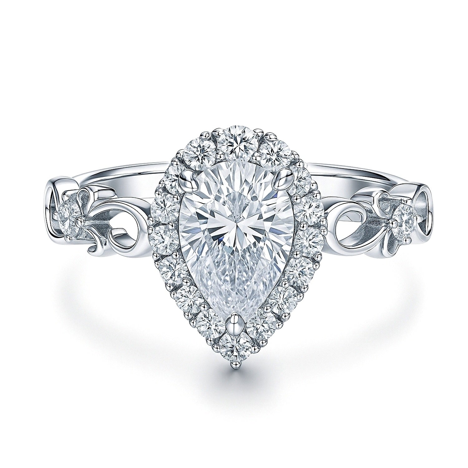 Filigree Halo CZ Ring in Sterling Silver