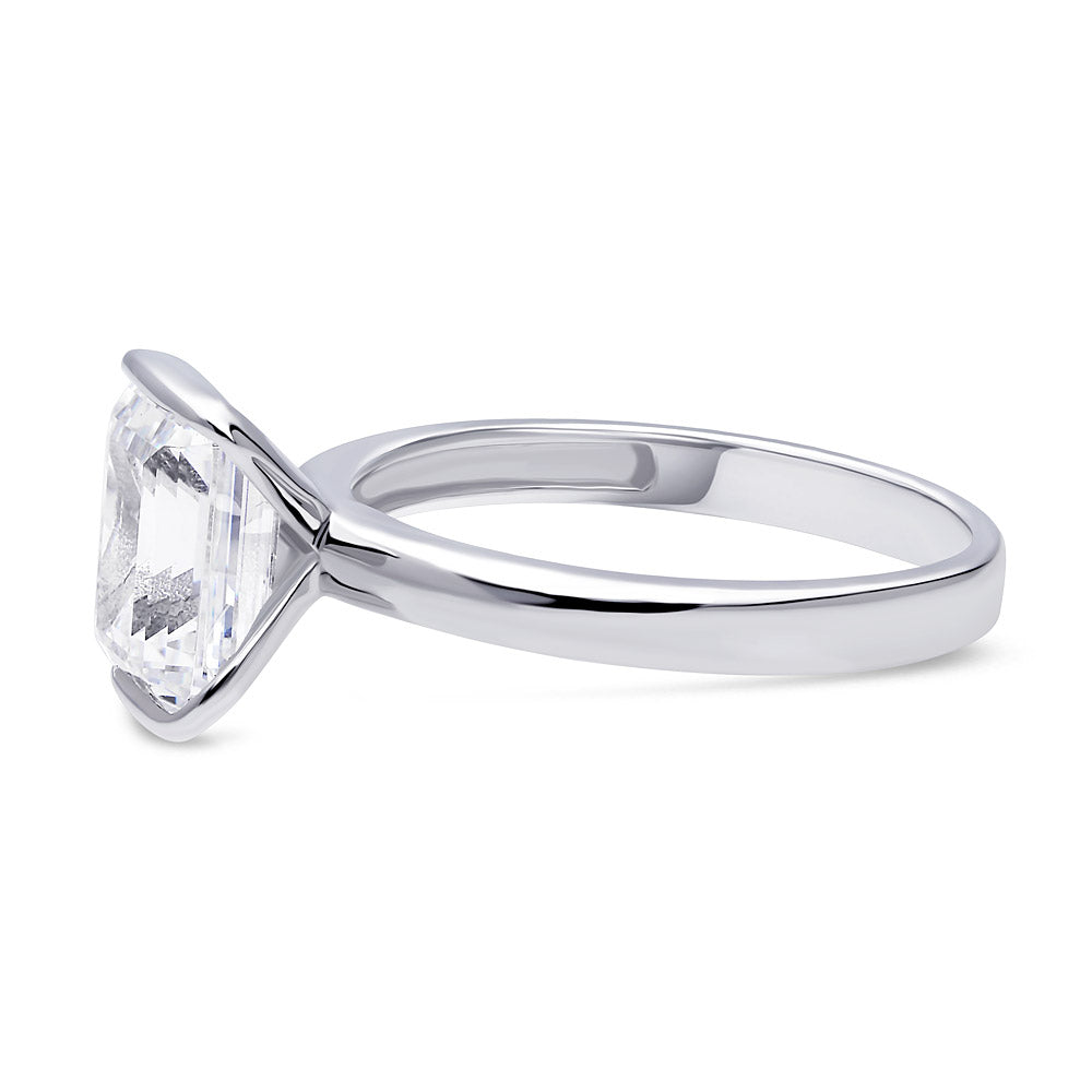 Solitaire 2.6ct Bezel Emerald Cut CZ Ring in Sterling Silver